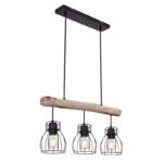 Suspensie, metal negru/lemn natur, LxBxH:600x136x1400, exkl. 3xE27 40W 230V
