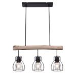 Suspensie, metal negru/lemn natur, LxBxH:600x136x1400, exkl. 3xE27 40W 230V - imagine 4