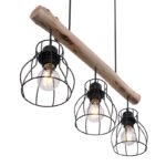 Suspensie, metal negru/lemn natur, LxBxH:600x136x1400, exkl. 3xE27 40W 230V - imagine 5
