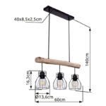 Suspensie, metal negru/lemn natur, LxBxH:600x136x1400, exkl. 3xE27 40W 230V - imagine 6