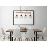 Suspensie metal negru, lemn natural, metal negru, LxLxH: 825x136x1400, excl 4xE27 40W 230V - imagine 2