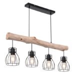 Suspensie metal negru, lemn natural, metal negru, LxLxH: 825x136x1400, excl 4xE27 40W 230V
