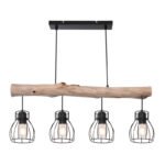 Suspensie metal negru, lemn natural, metal negru, LxLxH: 825x136x1400, excl 4xE27 40W 230V - imagine 4