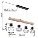 Suspensie metal negru, lemn natural, metal negru, LxLxH: 825x136x1400, excl 4xE27 40W 230V - imagine 6