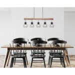 Suspensie metal negru/lemn natur, LxBxH:1000x136x1400, exkl. 5xE27 40W 230V - imagine 2