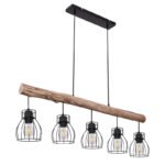 Suspensie metal negru/lemn natur, LxBxH:1000x136x1400, exkl. 5xE27 40W 230V - imagine 3