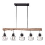 Suspensie metal negru/lemn natur, LxBxH:1000x136x1400, exkl. 5xE27 40W 230V - imagine 4