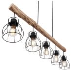 Suspensie metal negru/lemn natur, LxBxH:1000x136x1400, exkl. 5xE27 40W 230V - imagine 5