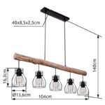Suspensie metal negru/lemn natur, LxBxH:1000x136x1400, exkl. 5xE27 40W 230V - imagine 6