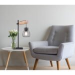 Veioza, metal negru, lemn natural, întrerupător, LxLxH: 330x180x550, excl 1xE27 40W 230V - imagine 2