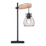 Veioza, metal negru, lemn natural, întrerupător, LxLxH: 330x180x550, excl 1xE27 40W 230V