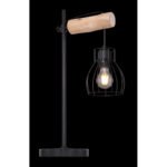 Veioza, metal negru, lemn natural, întrerupător, LxLxH: 330x180x550, excl 1xE27 40W 230V - imagine 3