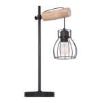 Veioza, metal negru, lemn natural, întrerupător, LxLxH: 330x180x550, excl 1xE27 40W 230V - imagine 4