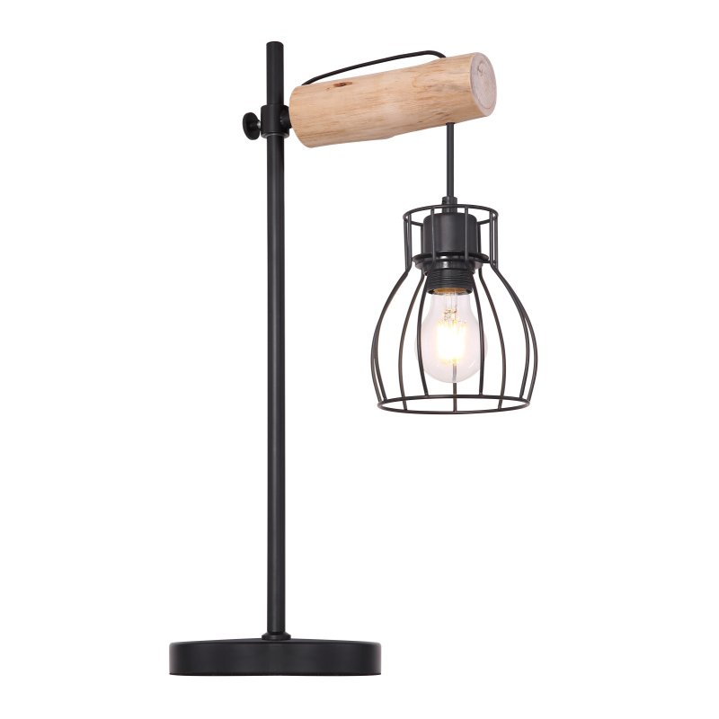 mina-15326tn-g25039 Veioza, metal negru, lemn natural, întrerupător, LxLxH: 330x180x550, excl 1xE27 40W 230V - imagine 1