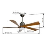 Ventilator de tavan metal gri închis, metal gri deschis, plastic opal, plastic aspect lemn închis, reglabil, mai multe niveluri prin întrerupător de perete, telecomandă, 50m², ø:1320mm H:480mm, LED 20W 230V, sursă 1700lm, ieșire 1600lm, CCT2700-6500K - imagine 6