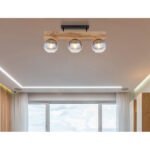 Plafonieră metal negru mat, MDF, reproducere lemn închis, sticlă fumurie, L x l x I: 650x150x280mm, fără becuri 3xE27 40W 230V - imagine 2