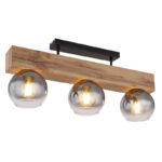Plafonieră metal negru mat, MDF, reproducere lemn închis, sticlă fumurie, L x l x I: 650x150x280mm, fără becuri 3xE27 40W 230V