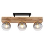 Plafonieră metal negru mat, MDF, reproducere lemn închis, sticlă fumurie, L x l x I: 650x150x280mm, fără becuri 3xE27 40W 230V - imagine 4