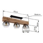 Plafonieră metal negru mat, MDF, reproducere lemn închis, sticlă fumurie, L x l x I: 650x150x280mm, fără becuri 3xE27 40W 230V - imagine 6