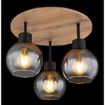 Plafonieră metal negru mat, MDF, imitație de lemn închis, sticlă fumurie, ø: 380mm, I: 300mm, fără becuri 3xE27 40W 230V - imagine 3
