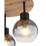 Plafonieră metal negru mat, MDF, imitație de lemn închis, sticlă fumurie, ø: 380mm, I: 300mm, fără becuri 3xE27 40W 230V - imagine 5