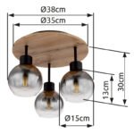 Plafonieră metal negru mat, MDF, imitație de lemn închis, sticlă fumurie, ø: 380mm, I: 300mm, fără becuri 3xE27 40W 230V - imagine 6