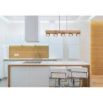 Lampă suspendată metal negru mat, MDF lemn optic închis, sticlă fumurie, transparentă, cablu textil negru, înălțime reglabilă (lampă suspendată), L x l x I: 1150x150x1200mm, fără 5x E27 40W 230V - imagine 2