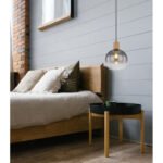 Corp de iluminat cu suspensie metal negru mat, MDF, imitație de lemn închis, sticlă fumurie, cablu textil negru, reglabil pe înălțime, ø: 250mm, I: 1200mm, fără bec 1x E27 40W 230V - imagine 3