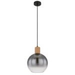 Corp de iluminat cu suspensie metal negru mat, MDF, imitație de lemn închis, sticlă fumurie, cablu textil negru, reglabil pe înălțime, ø: 250mm, I: 1200mm, fără bec 1x E27 40W 230V - imagine 4