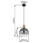 Corp de iluminat cu suspensie metal negru mat, MDF, imitație de lemn închis, sticlă fumurie, cablu textil negru, reglabil pe înălțime, ø: 250mm, I: 1200mm, fără bec 1x E27 40W 230V - imagine 6