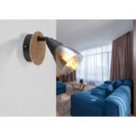 Spot de lumină metal negru mat, lemn maro, sticlă fumurie,  ø 80 mm, I:130mm, l: 160mm fără 1x E14 25W 230V - imagine 3