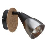 Spot de lumină metal negru mat, lemn maro, sticlă fumurie,  ø 80 mm, I:130mm, l: 160mm fără 1x E14 25W 230V - imagine 4