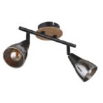 Spot metal negru mat, lemn maro, sticlă fumurie, L x l x I: 255x100x195mm, fără 2x E14 25W 230V - imagine 3