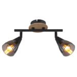 Spot metal negru mat, lemn maro, sticlă fumurie, L x l x I: 255x100x195mm, fără 2x E14 25W 230V - imagine 4