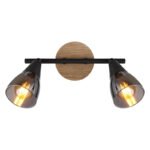 Spot metal negru mat, lemn maro, sticlă fumurie, L x l x I: 255x100x195mm, fără 2x E14 25W 230V - imagine 5
