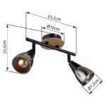 Spot metal negru mat, lemn maro, sticlă fumurie, L x l x I: 255x100x195mm, fără 2x E14 25W 230V - imagine 6