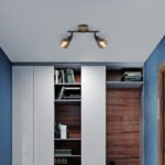 Spot metal negru mat, lemn maro, sticlă fumurie, L x l x I: 255x100x195mm, fără 2x E14 25W 230V