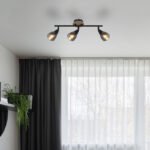 Spot metal negru mat, lemn maro, sticlă fumurie, L x l x I: 420x100x195mm, fără 3x E14 25W 230V - imagine 2