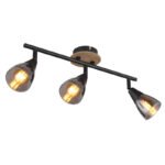 Spot metal negru mat, lemn maro, sticlă fumurie, L x l x I: 420x100x195mm, fără 3x E14 25W 230V