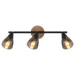 Spot metal negru mat, lemn maro, sticlă fumurie, L x l x I: 420x100x195mm, fără 3x E14 25W 230V - imagine 4