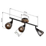 Spot metal negru mat, lemn maro, sticlă fumurie, L x l x I: 420x100x195mm, fără 3x E14 25W 230V - imagine 5