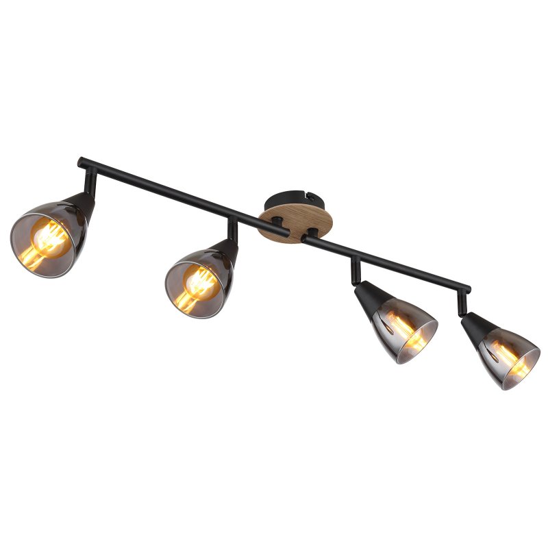 mubby-54311-4-g28420 Spot de lumină metal negru mat, lemn maro, sticlă fumurie, mobil, L x l x I: 600x100x190mm, fără 4x E14 25W 230V - imagine 1