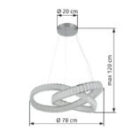 Lampa suspendata metal cromat, cristale K5 incolore, inel cromat, reglabil, mai multe nivele prin comutator de perete, memorie, lumina de noapte, telecomanda, ø: 780mm, H: 1200mm, LED 110W 230V, 1380-13787lm Sursa, 940-9389lm Ieșire, CCT 2700-6500K - imagine 7