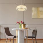 Lampă de suspendare din metal cromat, cristale K5 transparente, reglabil, culorile pot fi fixate, funcție de memorie, lumină de noapte, telecomandă, ø: 300mm, I: 1200mm, LED 30W 230V,ieșire 383-1920lm, CCT 2700-6000K