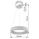 Lampă de suspendare din metal cromat, cristale K5 transparente, reglabil, culorile pot fi fixate, funcție de memorie, lumină de noapte, telecomandă,  ø: 500mm, I: 1200mm, LED 50W 230V, ieșire 521-2995lm, CCT 2700-6000K - imagine 6