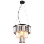 Lampă suspendată metal negru mat, cristale de sticlă de culoare fumurie, transparentă, cablu PVC negru, înălțimea poate fi scurtată, ø: 400mm, H: 1200mm, excl. 3x E27 40W 230V