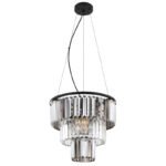 Lampă suspendată metal negru mat, cristale de sticlă de culoare fumurie, transparentă, cablu PVC negru, înălțimea poate fi scurtată, ø: 400mm, H: 1200mm, excl. 3x E27 40W 230V - imagine 3