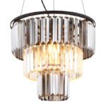 Lampă suspendată metal negru mat, cristale de sticlă de culoare fumurie, transparentă, cablu PVC negru, înălțimea poate fi scurtată, ø: 400mm, H: 1200mm, excl. 3x E27 40W 230V - imagine 4