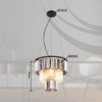Lampă suspendată metal negru mat, cristale de sticlă de culoare fumurie, transparentă, cablu PVC negru, înălțimea poate fi scurtată, ø: 400mm, H: 1200mm, excl. 3x E27 40W 230V - imagine 5