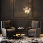 Lampă de podea din metal negru mat, cristale de sticlă de culoare fumurie, transparentă, cablu PVC negru, întrerupător cu pedală în cablu, ø: 400mm, H: 1600mm, lungime cablu 1800mm, fără 3x E27 40W 230V - imagine 2